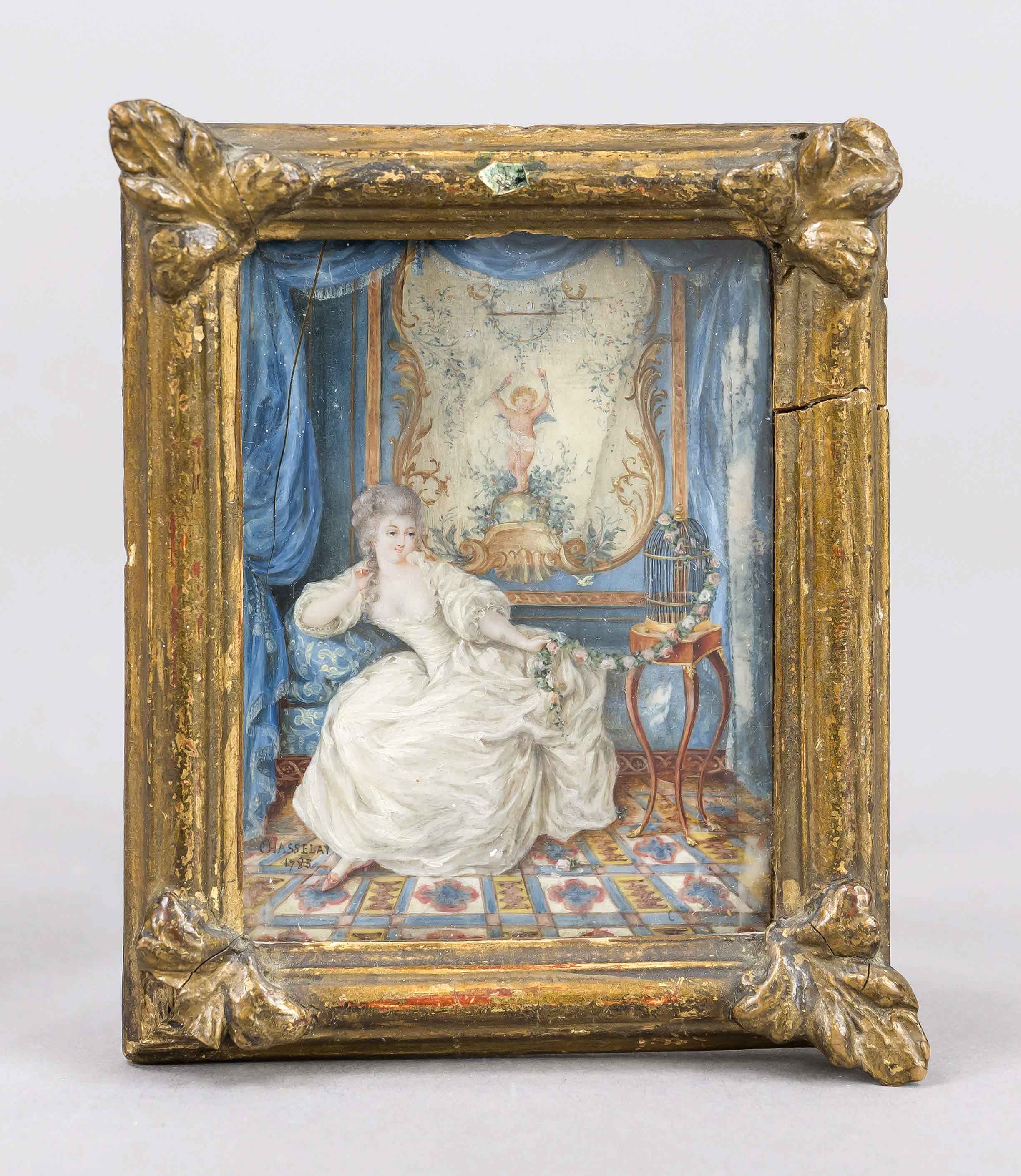 Rectangular miniature after Pierre Chasselat, 18th/19th century, polychrome tempera painting on a