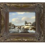 Nicolaas Johannes Roosenboom (1805-1880), Winter landscape with oil on wood, signed ''NJ