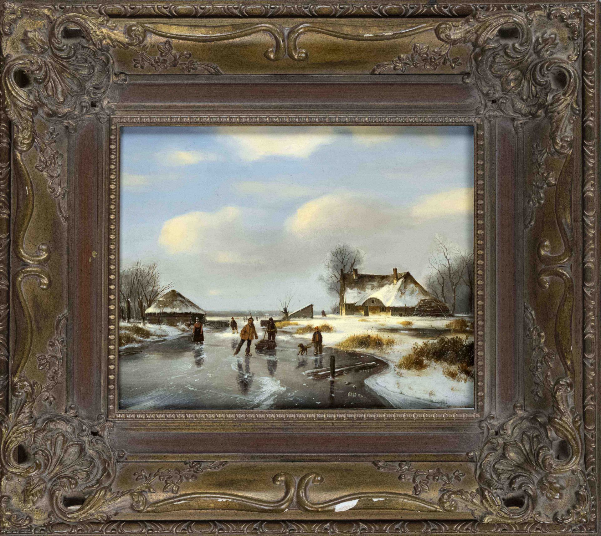 Nicolaas Johannes Roosenboom (1805-1880), Winter landscape with oil on wood, signed ''NJ