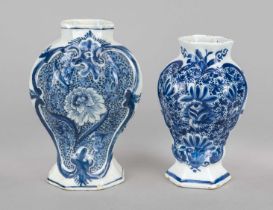 Two Baroque vases, Holland, faience, 1 vase, De Porceleyne Lampetkan, mark 1743-1756, h. 21 cm, 1