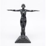 Figural Art Deco match holder, c. 1930, black lacquered cast metal, standing female nude on