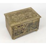 Box with relief decoration, Holland 19th century, sheet brass with embossed decoration on wooden