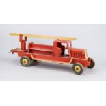 Fire engine, 1st half 20th century, polychrome painted wood. The missing headlight is included,