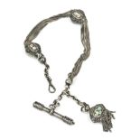 Chatelain silver with slider, pendant and pocket watch key, 19th century, plaited chains, silver