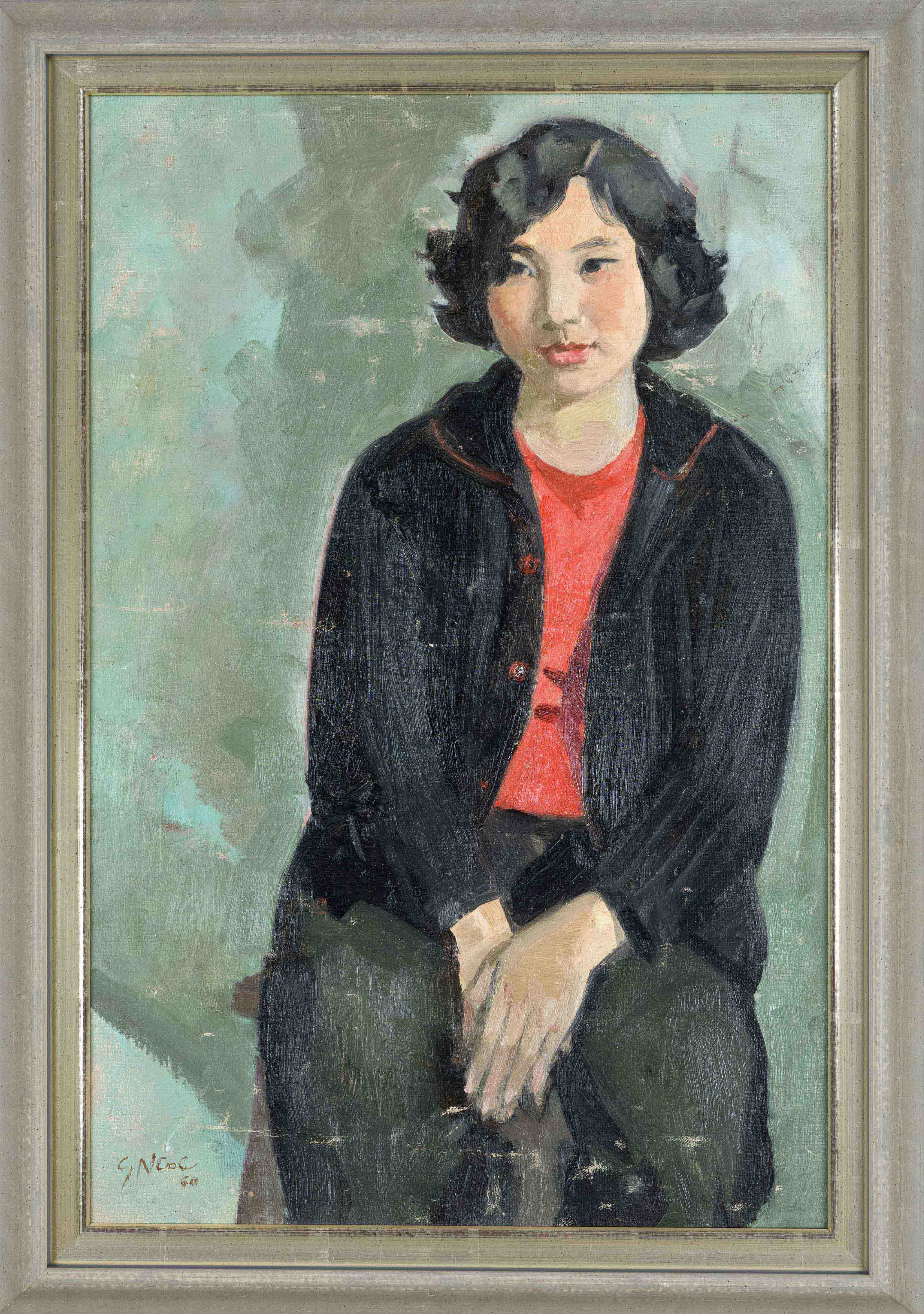 Unidentified Asian painter of the 2nd half of the 20th century, Portrait of a seated woman, oil on