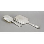 Art Déco hand mirror and brush, German, 1920s/30s, silver 800/000, angular stepped form, with