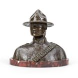 Carlos van Dionant, probably Belgian sculptor and medalist, c. 1900, bust of a soldier with a