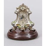 Miniature fiddle clock, Austria 1st half 19th century, embossed silver plate with partial cold