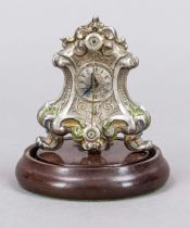 Miniature fiddle clock, Austria 1st half 19th century, embossed silver plate with partial cold