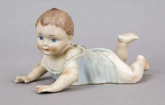 Crawling baby, early 20th century, bisque porcelain, painted in color, slightly damaged, l. 25 cm