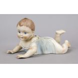 Crawling baby, early 20th century, bisque porcelain, painted in color, slightly damaged, l. 25 cm