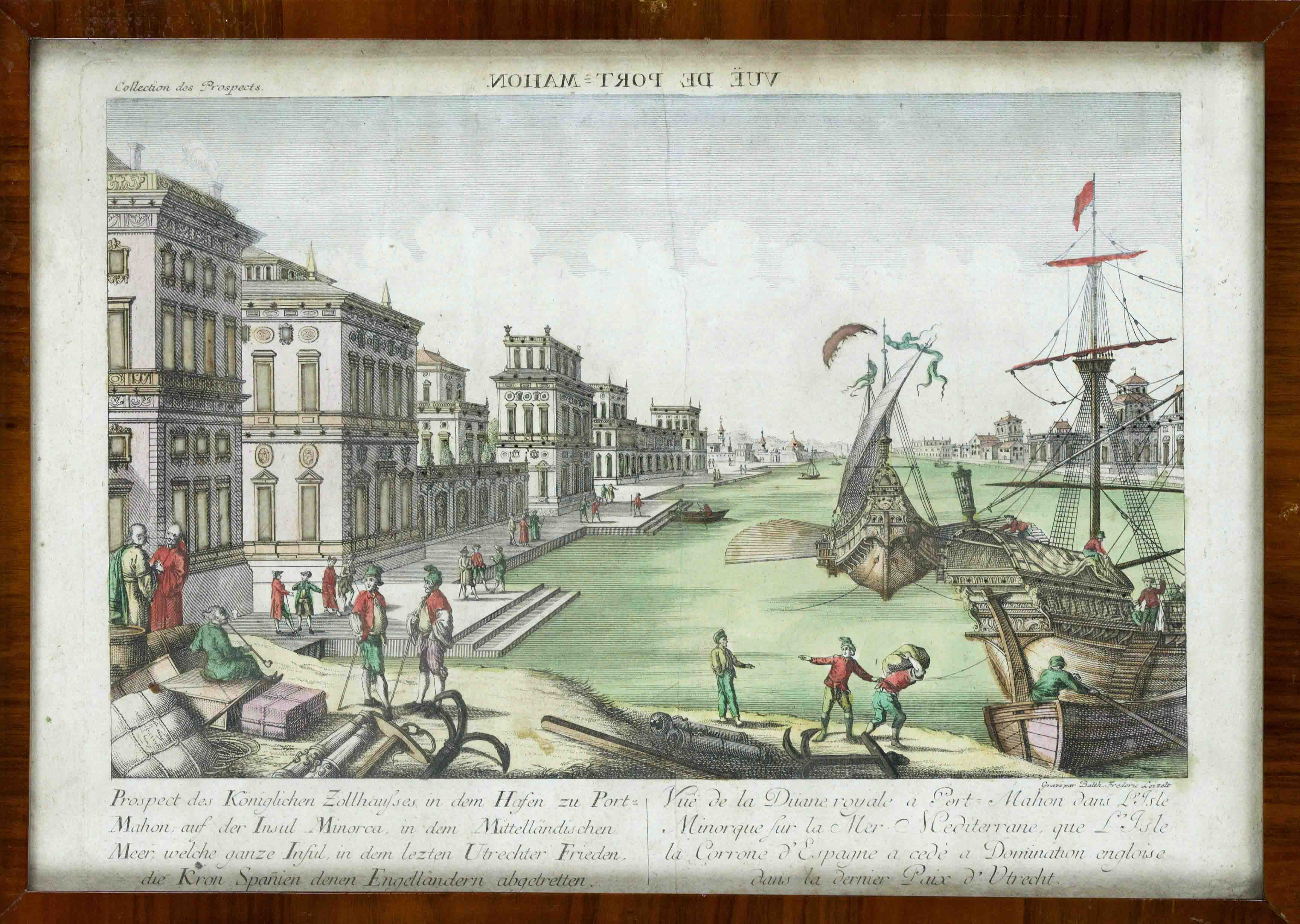 Two peep-box sheets c. 1780, view of Venice ''Vue de Venisse'' and view of a harbor on Menorca ''Vue - Image 2 of 2