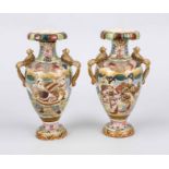 Pair of Satsuma vases, Japan c. 1900 (Meiji). Baluster shape with gold-decorated phoenix handles.