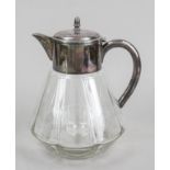 Large juice jug, so-called cold duck, 20th century, mounting plated, clear glass body, complete with