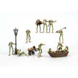 Anthropomorphic group of frogs in the style of Viennese bronzes, 20th century, 6 pieces, frogs