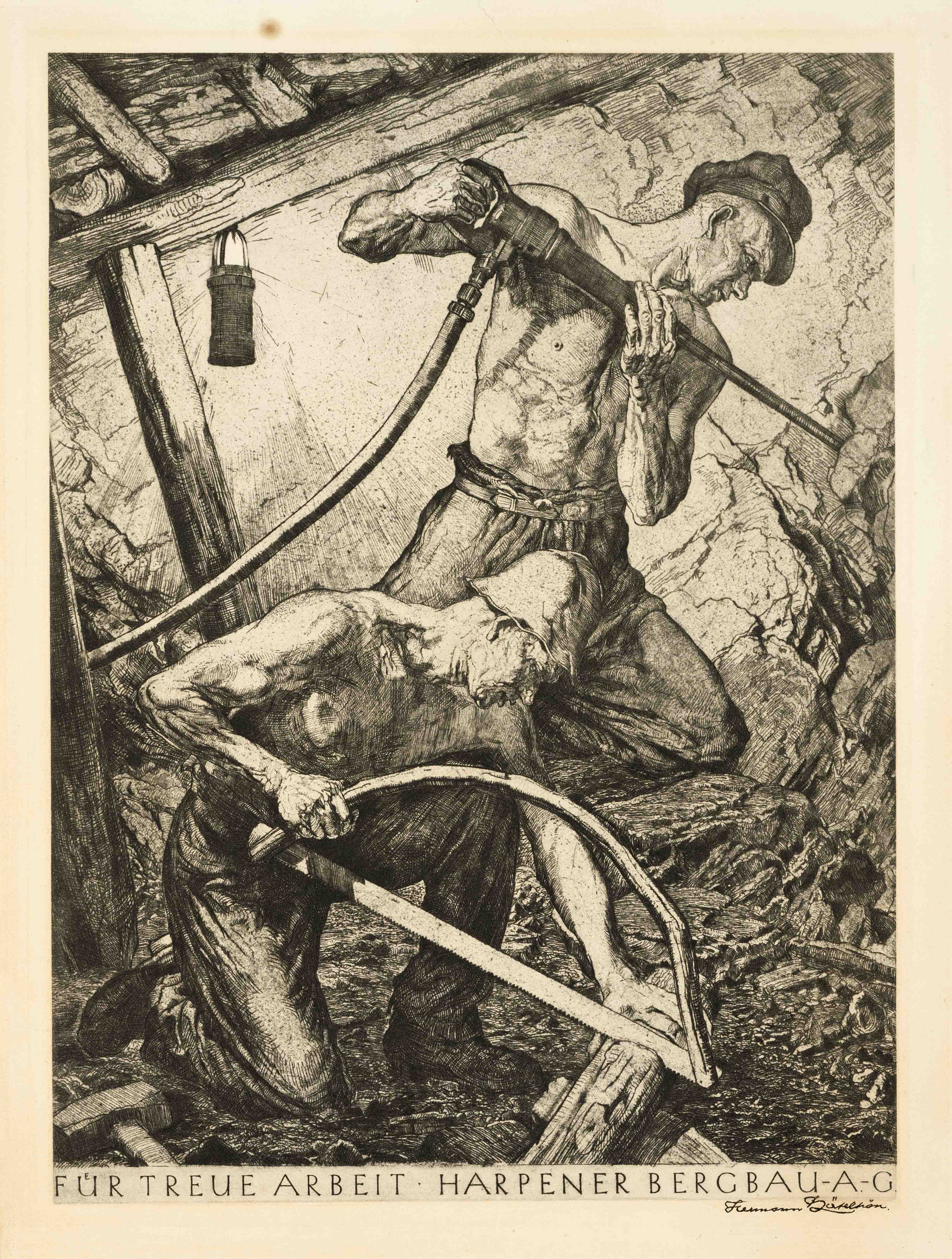 Mixed lot of 10 etchings by various artists, 1st half of the 20th century, on the subject of mining,