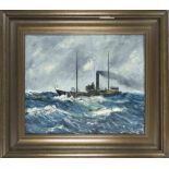 Heinz Mindermann (1872-1959), Bremen marine painter, Steamer on a stormy sea, oil on canvas,