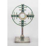 Large monstrance, Netherlands, 2nd half 20th century, silver 835/000, on rectangular plinth with 4