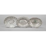 Three oval openwork bowls, German, 20th century, various makers, silver 800/000, each rim