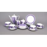 Tea service, 21-piece, Reichenbach, Thuringia, mark 1949-1969, violet decoration, teapot, h. 22