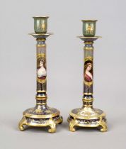 Pair of candlesticks, Carl Thieme, Potschappel, mark after 1918, round base on 4 volute feet,