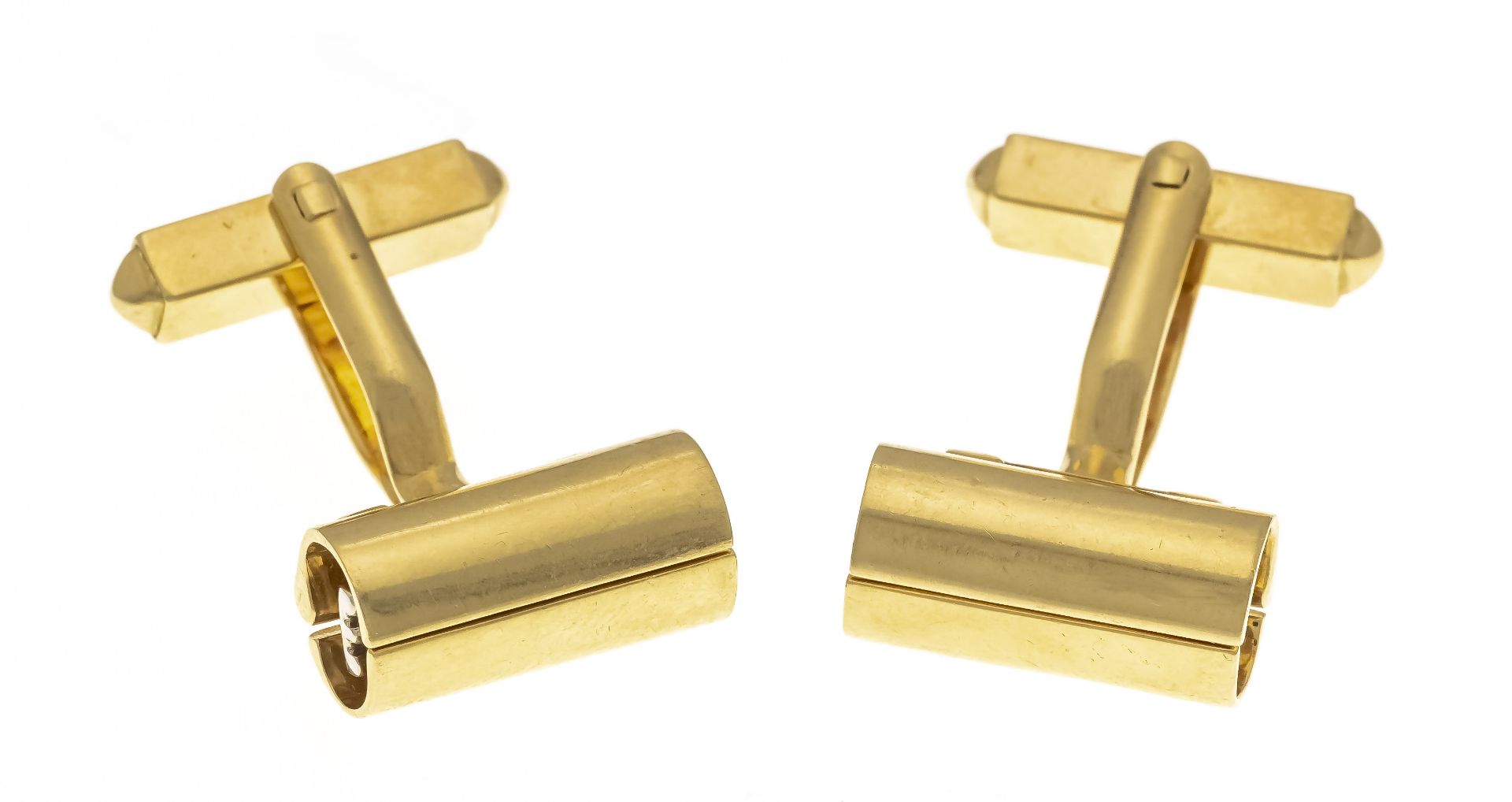 Design cufflinks GG/WG 750/000 barrel-shaped, hinged on the front with 6 brilliant-cut diamonds, - Image 2 of 2