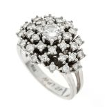 Brilliant ring WG 750/000 with 31 brilliant-cut diamonds, total 1.40 ct W/flawless (hallmarked),