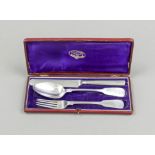 Three-piece travel cutlery set in a case, German, mark 1853-65, inspection mark Hamburg, master's