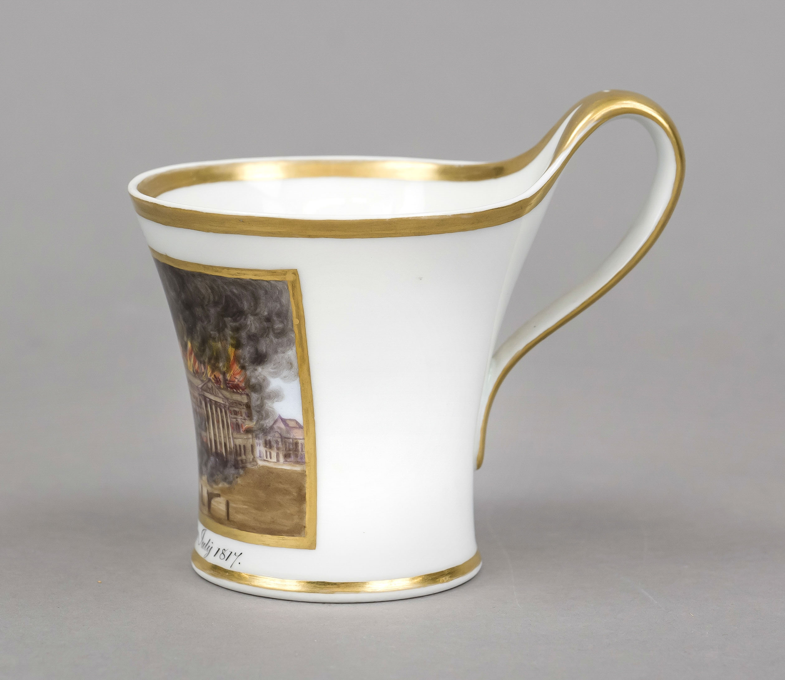 A Berlin view cup with saucer, KPM Berlin, mark d. Cup 1820-30, 1st choice, UT 1962-92, 1st - Image 2 of 2