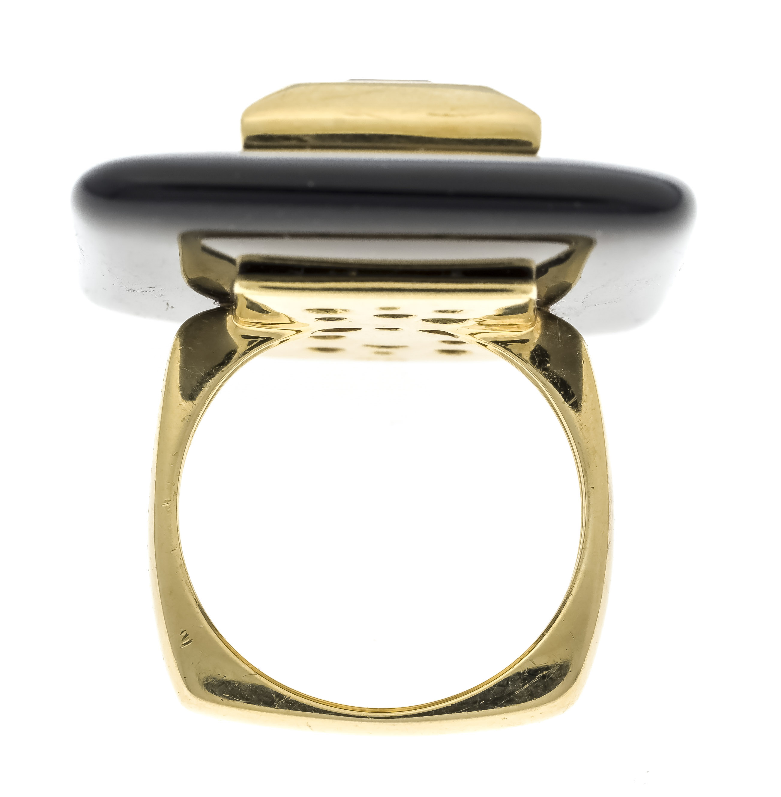 Opulent onyx-citrine ring by Falcinelli Italy GG 750/000 with 3 faceted citrine carrées 6 mm mounted - Image 3 of 3