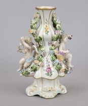 Vase, 20th century, Meissen imitation mark, baluster shape with 2 putti sitting on the sides between