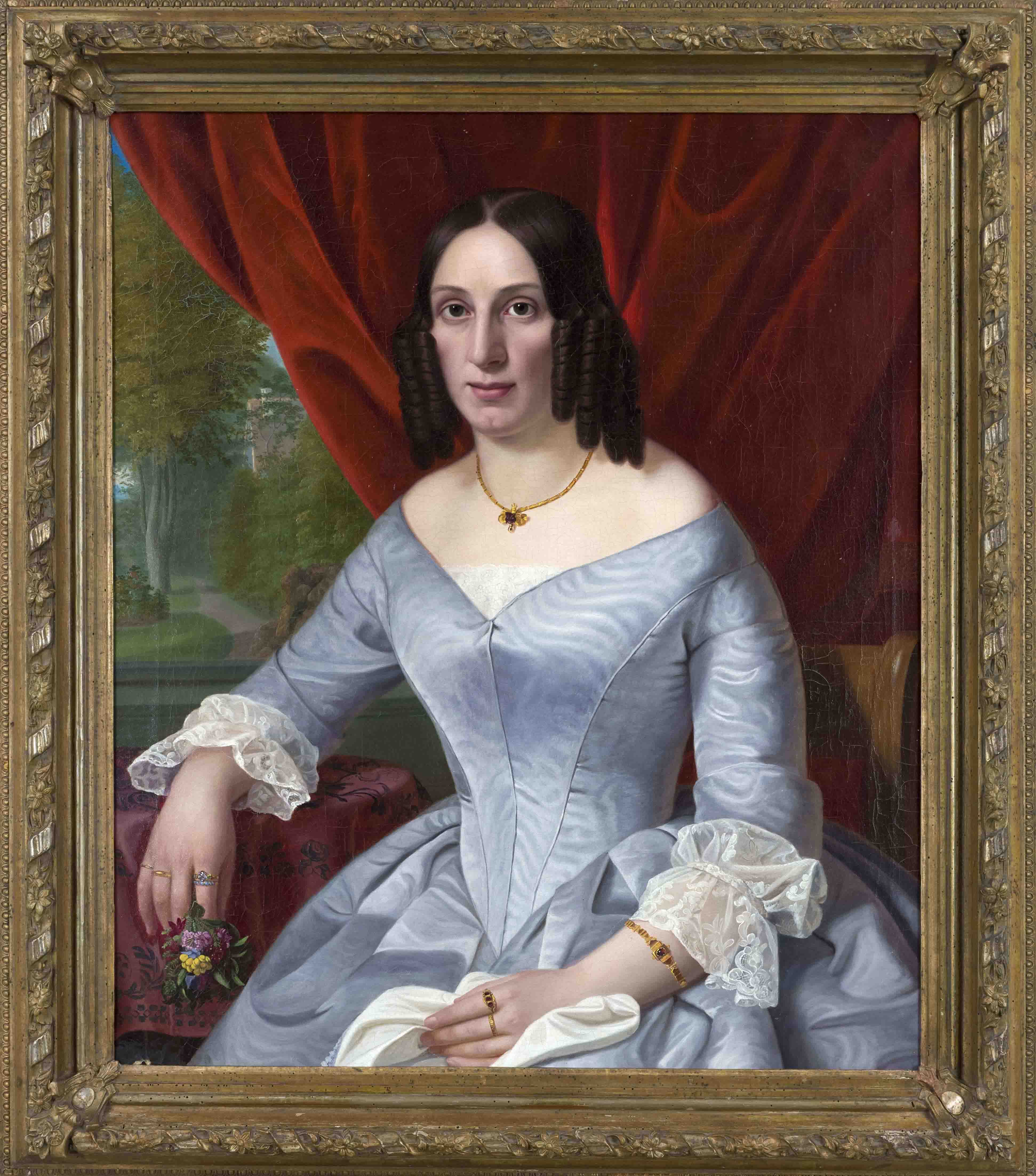 Anonymous Biedermeier portrait painter, c. 1820, large, representative portrait of a lady in front