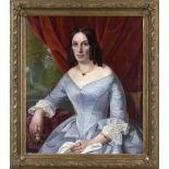 Anonymous Biedermeier portrait painter, c. 1820, large, representative portrait of a lady in front