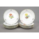 Twelve dinner plates, Meissen, late 20th century, 1st choice, New cut-out shape, polychrome painting