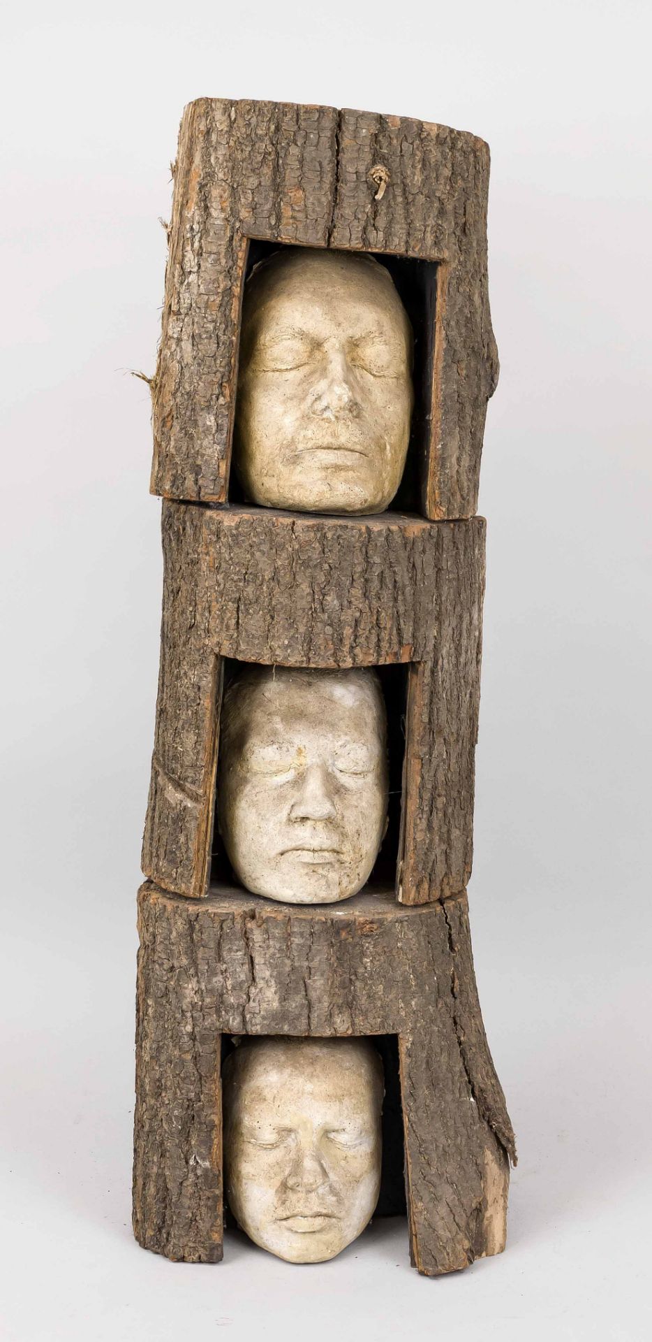 Herbert König (1956-2023), sculptor from Suhl, 3 tree heads, natural tree trunk segments with sawn-