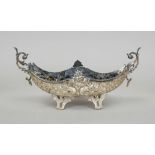 Jardiniere, 20th century, silver 800/000, on 4 feet, boat-shaped body, applied handles to the sides,