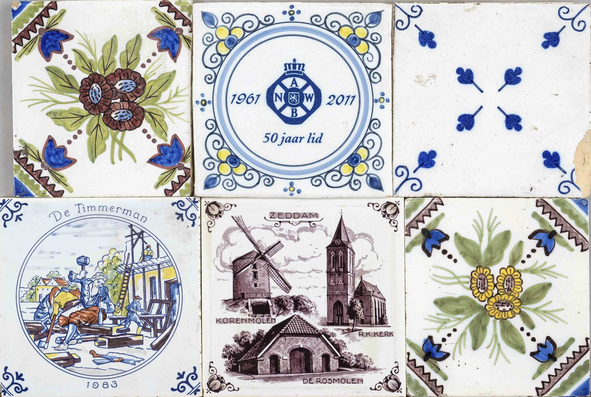 158 Various tiles, 19th/20th century, different decorations and sizes (13 x 13 and 15 x 15 cm),