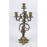 Figural candlestick, late 19th century, bronze with residual gilding. Openwork base, vase nozzles,