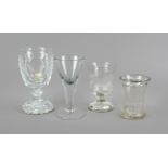 Four glasses, 19th/20th century, various shapes and sizes, 1 watchman, 2 footed glasses and 1