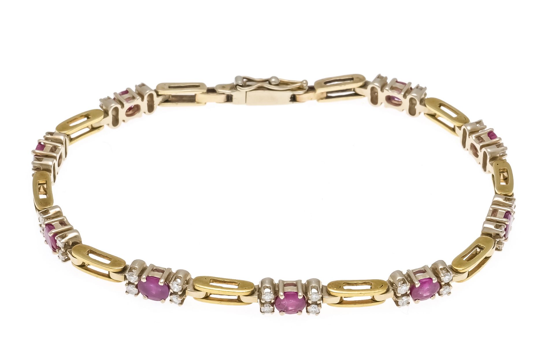 Ruby-brilliant bracelet GG 750/000 with 9 oval faceted rubies 4.8 x 4.0 mm in a slightly bluish red,