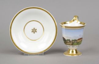 Berlin view cup with saucer, KPM Berlin, marks c. 1800-40, 1st choice, painter's marks 1823-32,
