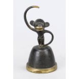 Table bell with monkey as handle, Walter Bosse 1960s, dark patinated bronze, rubbed, h. 14 cm