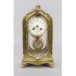 Early Art Nouveau table clock, circa 1900, gilt brass, faceted glass on all sides, viewing window at