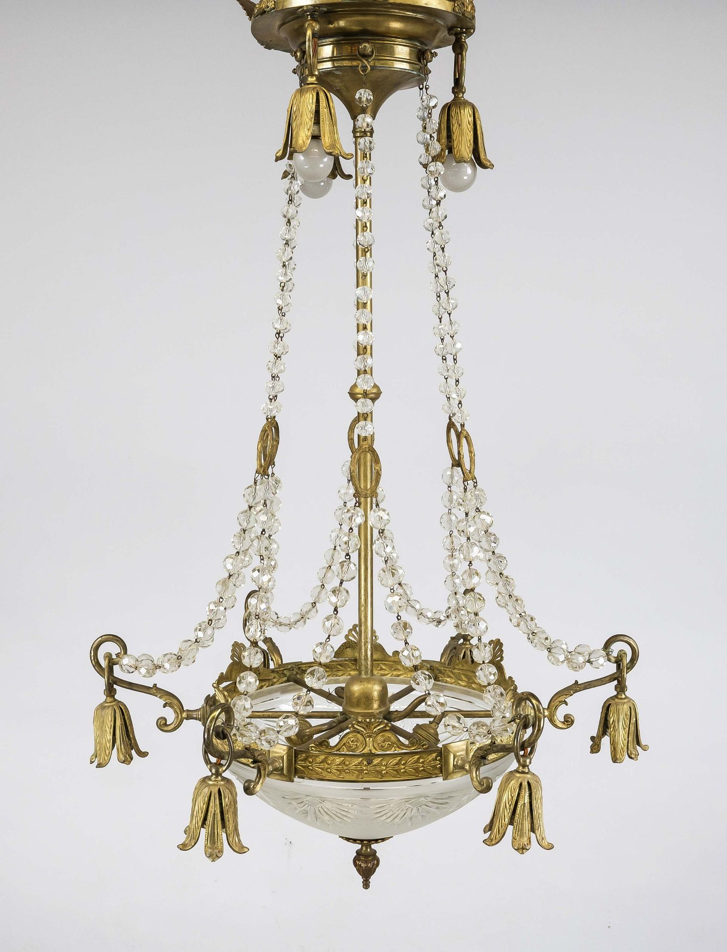 Large ceiling lamp, late 19th century. Large, ornamented wreath with palmettes and remnants of