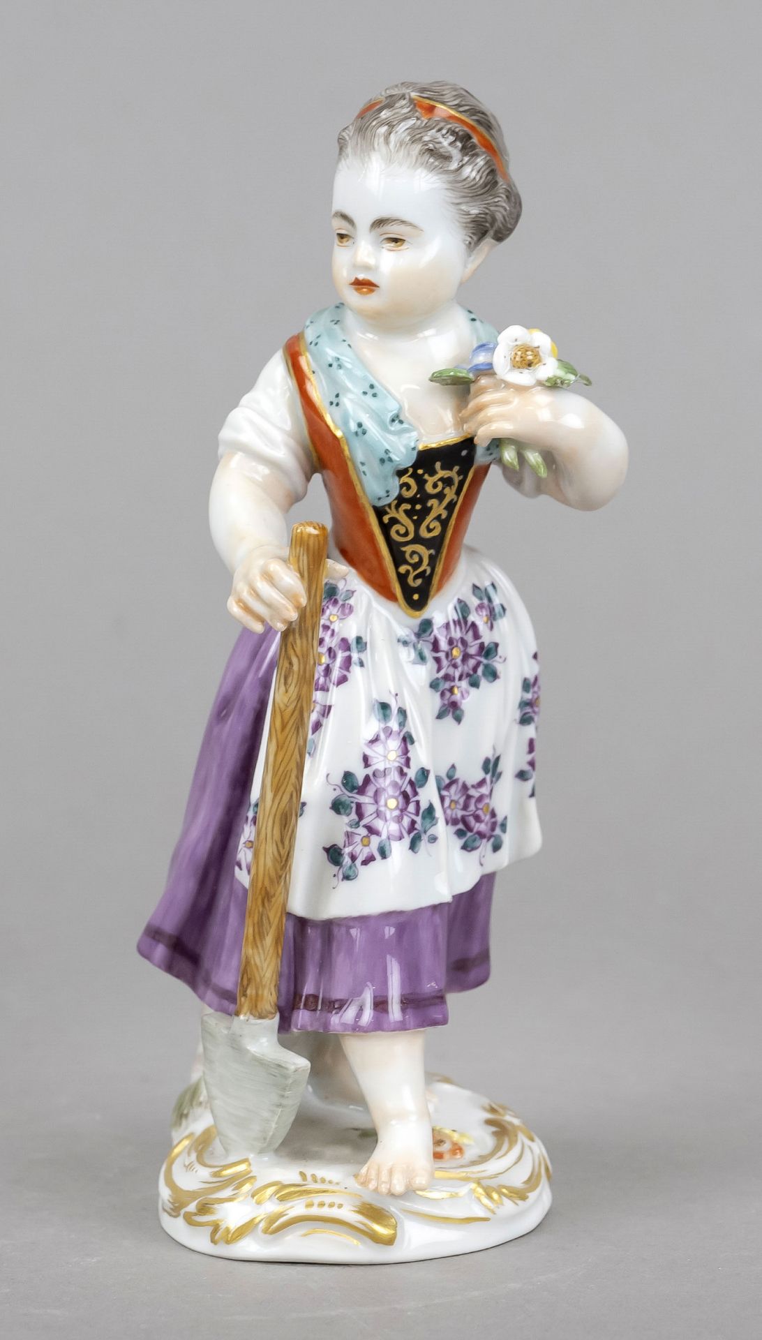 Gardener's Girl with a Basket of Flowers, Meissen, after 1973, 1st choice, designed by Johann