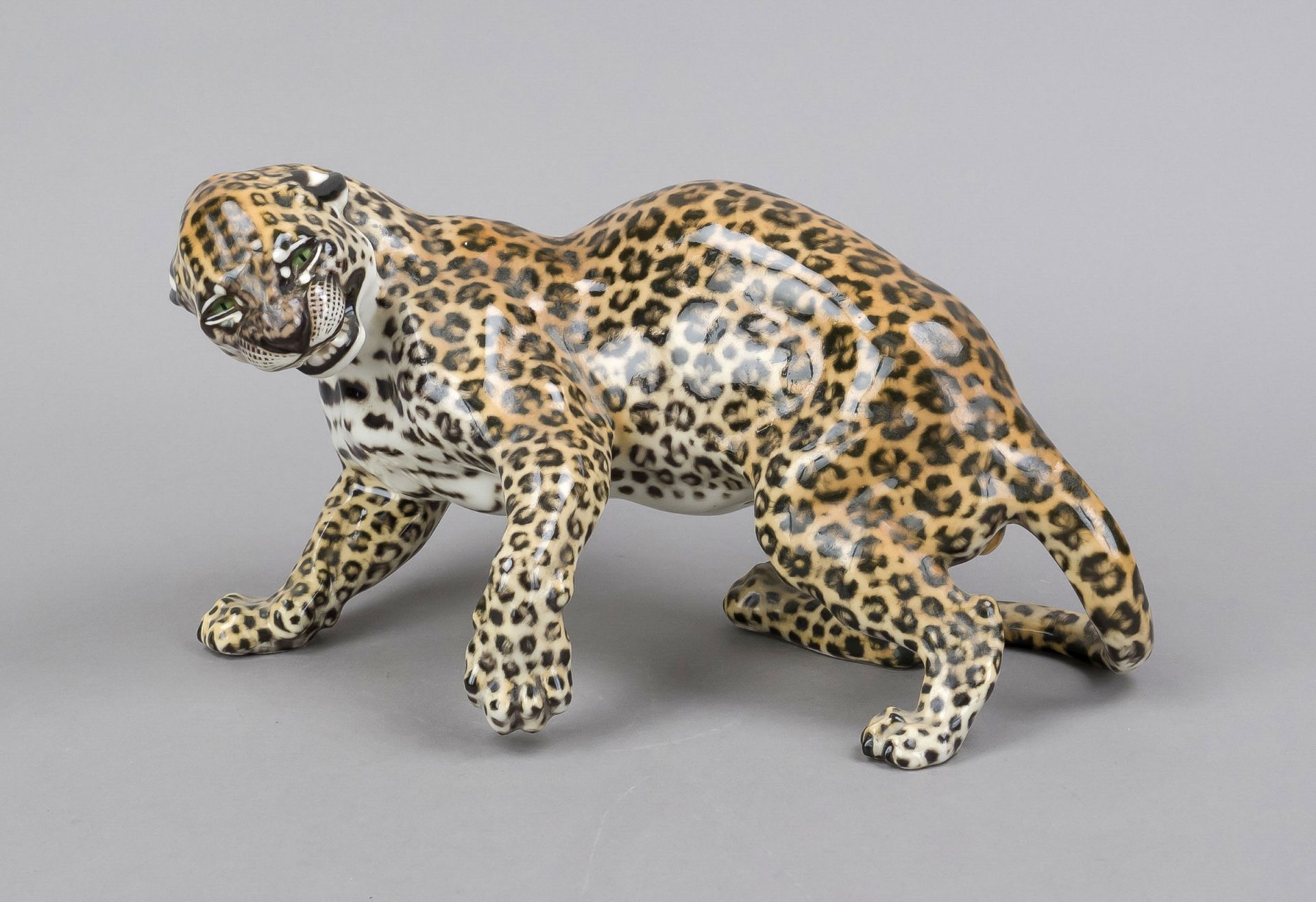 Two Playing Leopards, Nymphenburg, early 20th century, designed by Hans Behrens, 1904, model nos. - Image 2 of 7