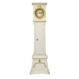 Swedish grandfather clock, Gustavian, early 19th century, white lacquered, set with gold, in the