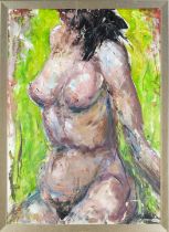 Monogrammist F.G., 20th century, female nude, oil on cardboard, monogrammed and dated 56 (?) lower