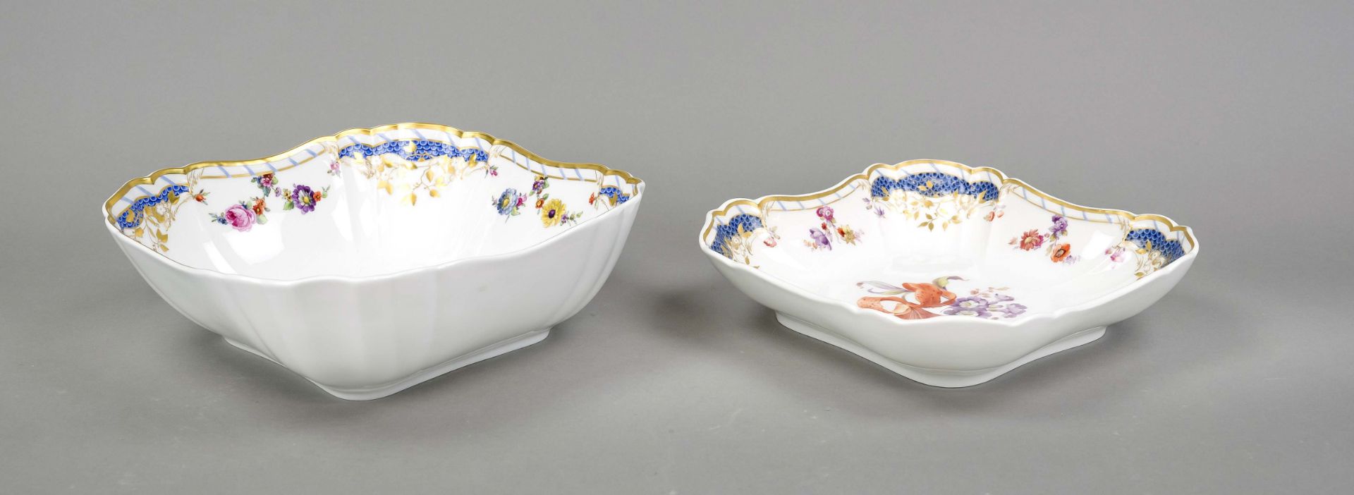 Two Caré bowls, KPM Berlin, 1st choice, red imperial orb mark, rocaille shape, designed by Friedrich - Image 2 of 2