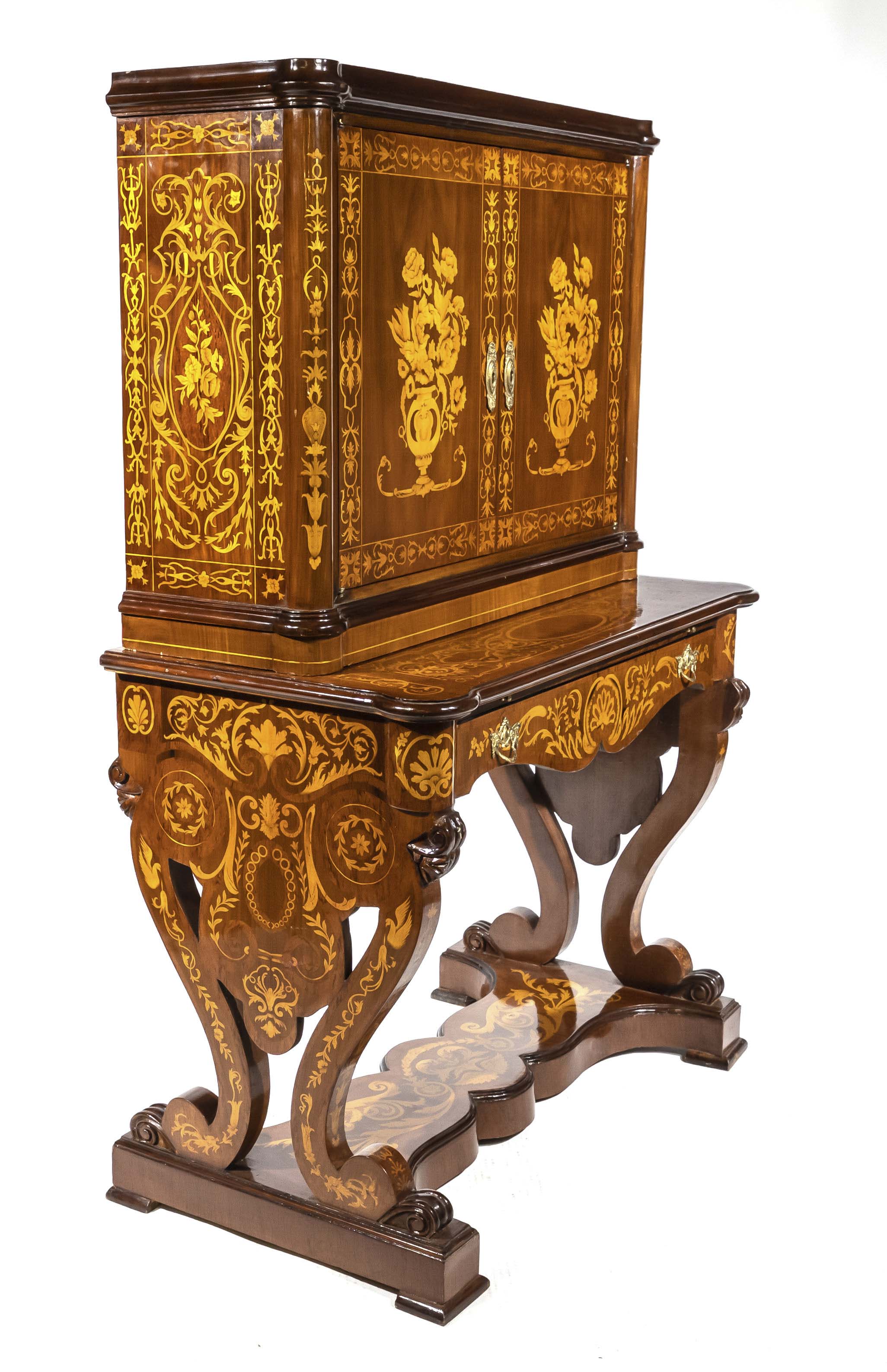 Decorative inlaid writing cabinet in the style of the Italian ebenist Giovanni Battista Gatti, - Image 3 of 3